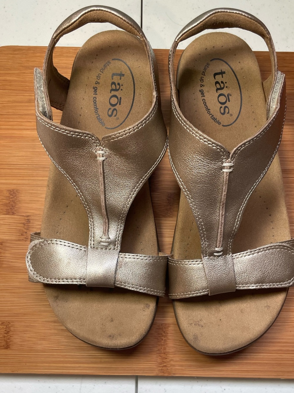 Taos Footwear Metallic Gold T-Strap Sandals